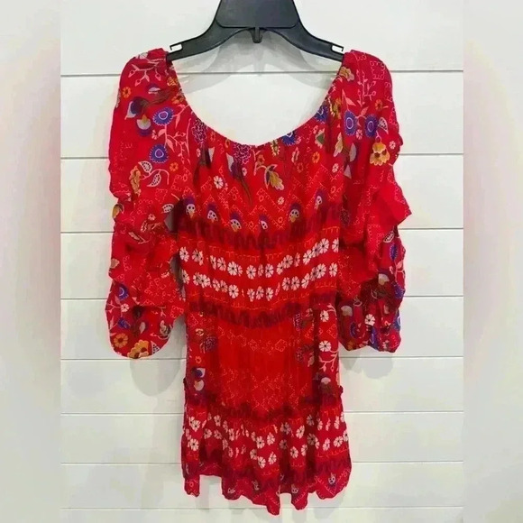 Jaase Tammy Floral Off-Shoulder Bel-Air Red Floral Mini Dress Size XS - Picture 3 of 3